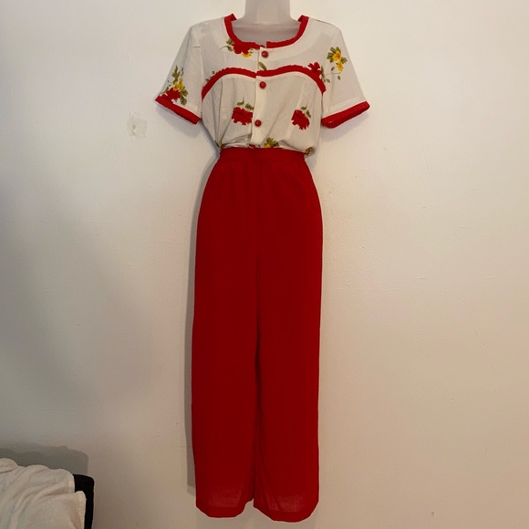 handmade Pants - Vintage 80’s handmade 2 piece blouse and pants set